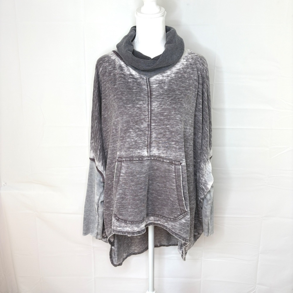 Halcyon Poncho Top Gray Acid Wash Ombre Large Oversized Boho L